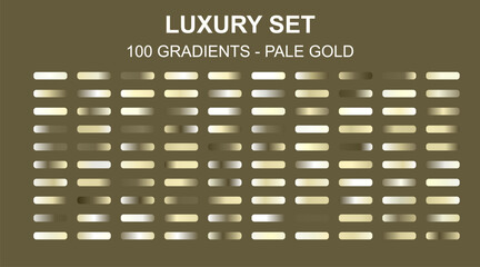 Luxury pale gold gradient swatches, set of 100 metallic gold gradients for vector design. Elegant champagne gold color palette, premium metallic texture collection. © deesignvalue