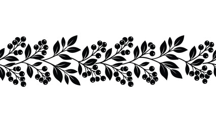 Seamless autumn berry border. Decorative floral divider with leaves and berries. © @ahmedmaynul