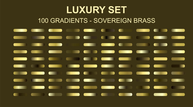 Sovereign brass luxury set of 100 gradients, metallic gold and bronze color swatches for vector design, premium metal texture palette for graphic branding