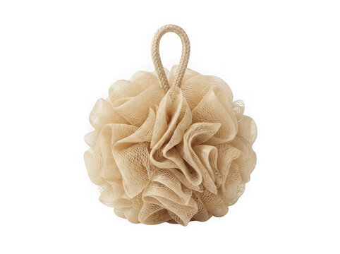 Beige bath sponge loofah for body washing and exfoliating in the shower