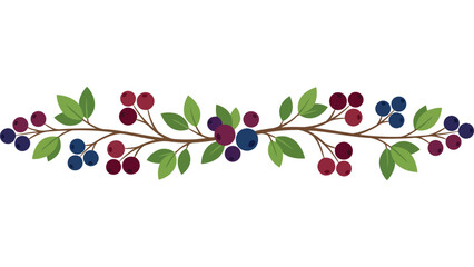Autumn berry branch border. Decorative seasonal foliage divider with red and blue berries. © @ahmedmaynul