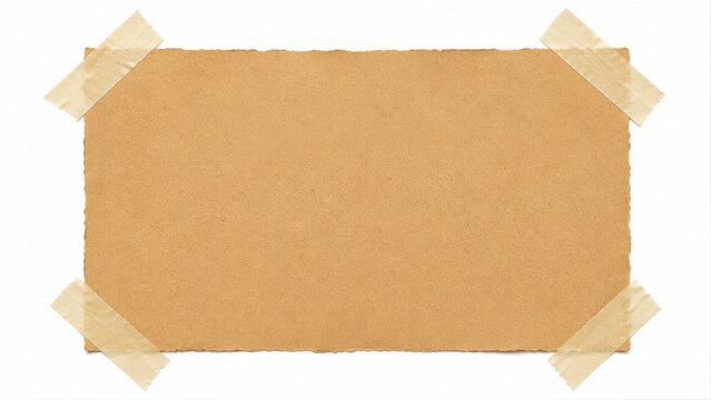 Brown torn paper sheet taped to white background surface