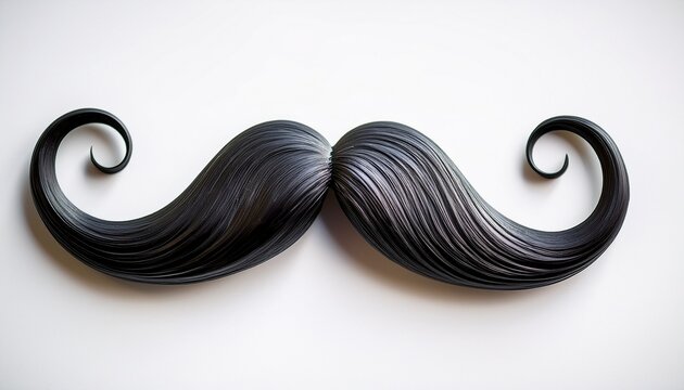 a black mustache with curly ends and white highlights white background