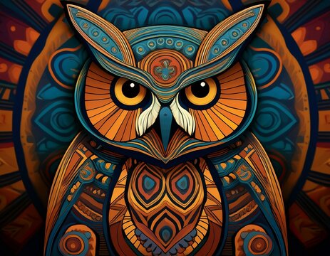 owl adorned with bold ndebele patterns