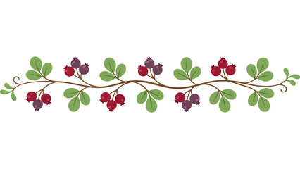 Autumn berry branch border. Decorative seasonal foliage divider with red and purple fruit. © @ahmedmaynul