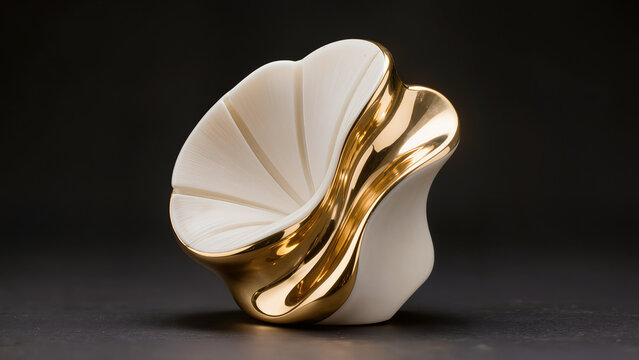 Luxury minimalist abstract sculpture combining smooth matte ivory texture and polished 24k gold