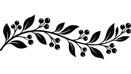Autumn berry branch silhouette. Decorative floral border element for seasonal design. © @ahmedmaynul
