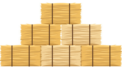 Stacked hay bales for farm harvest. Golden straw blocks for agriculture and autumn decor. © Mahraz