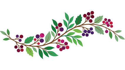 Autumn berry branch illustration. Seasonal floral element with red and purple berries. © @ahmedmaynul