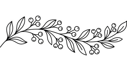Autumn berry branch line art. Hand drawn botanical floral element for seasonal design. © @ahmedmaynul