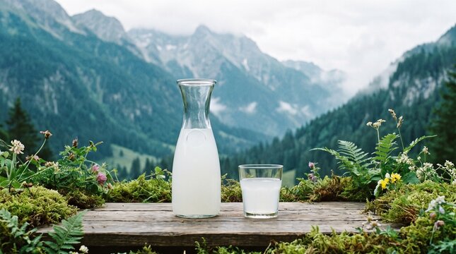 Refreshing drink in a mountain landscape
