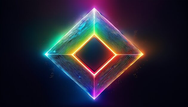 vibrant geometric diamond with a rainbow gradient effect