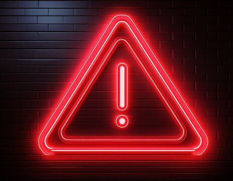 red neon warning sign with exclamation mark symbol