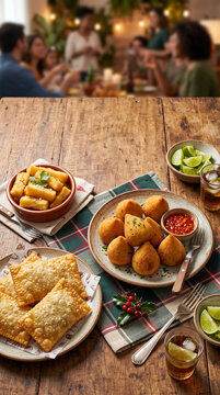 Brazilian Appetizers and Drinks Served at a Family Gathering