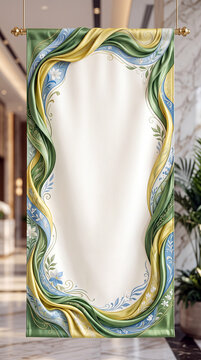Elegant Fabric Banner with Floral Swirls and Copy Space