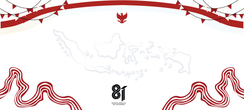 Rayakan Kemerdekaan Indonesia ke-81 dengan desain spanduk merah putih yang meriah. Menampilkan logo HUT RI ke-81 resmi, burung garuda, peta Indonesia, dan hiasan bendera, cocok untuk acara 17 Agustus