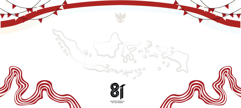 Rayakan Kemerdekaan Indonesia ke-81 dengan desain spanduk merah putih yang meriah. Menampilkan logo HUT RI ke-81 resmi, burung garuda, peta Indonesia, dan hiasan bendera, cocok untuk acara 17 Agustus