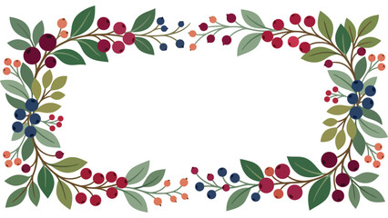 Autumn berry frame border. Fall foliage wreath with seasonal fruits and leaves. © @ahmedmaynul