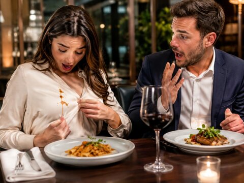 Embarrassing food stain during romantic dinner date
