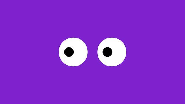Minimalist cartoon eyes blinking and looking around on a purple background