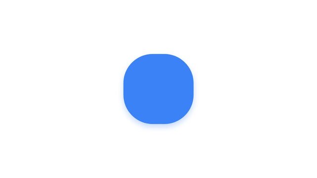 Minimalist animation of a blue circle morphing into a rounded square on a white background.