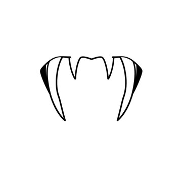 Vampire fang icon in white and pink for Halloween, isolated vector, clean edges, no shadows, transparent background
