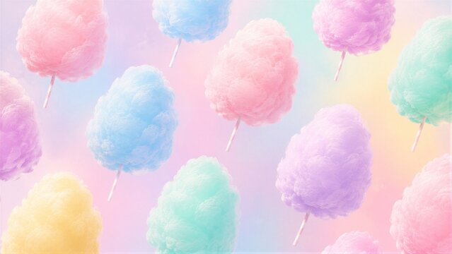 Pastel cotton candy pattern with rainbow gradient background