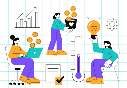 Fundraising concept with people donating money, crowdfunding and charity campaign vector illustration
