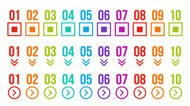 Colorful numbered bullet points and list UI design elements.