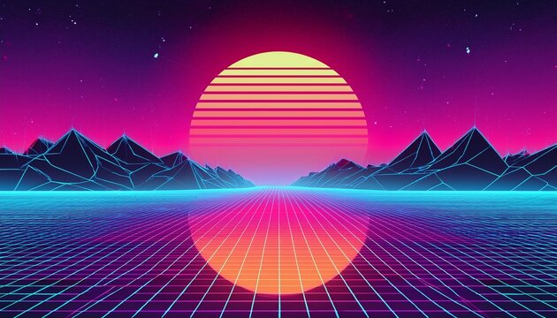 retro futuristic grid synthwave poster background