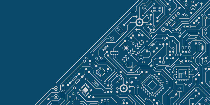 pcb circuit board pattern with microchip and electronic components