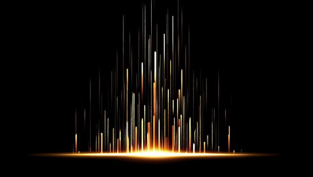 Dynamic Golden Light Columns on Black Background [With Alpha]