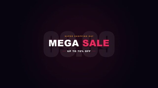 Super Shopping Day Mega Sale animated text with 70% off discount