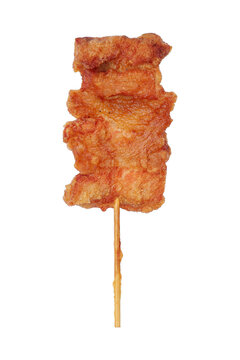 skewer of tasty fried pork isolated on white.