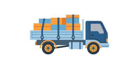 Fototapeta premium Flat vector illustration of a delivery truck loaded with cardboard boxes.