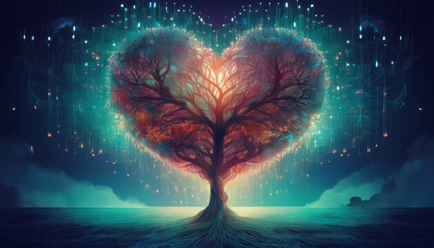selling your soul in the digital age concept identity theft data exploitation online fraud cybercrime and moral dilemma symbolized by heart shaped tree