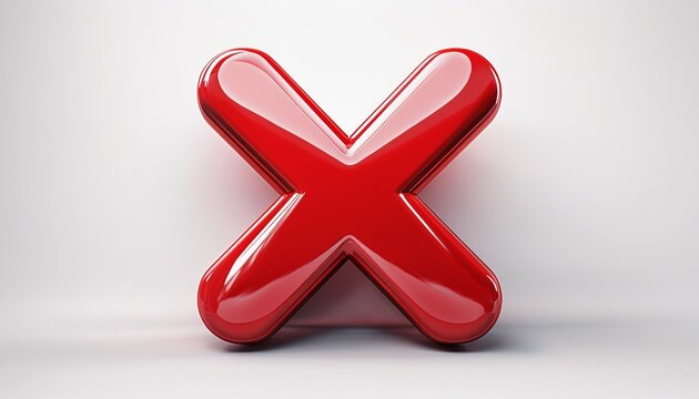 glossy bright red 3d x symbol isolated on white background for error incorrect or cancel concept