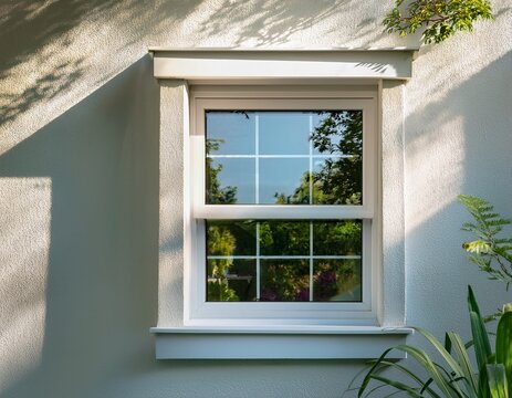 white sliding window glass window window frame modern window exterior wall sunlight shadow home exterior residential building architectural detail clean design