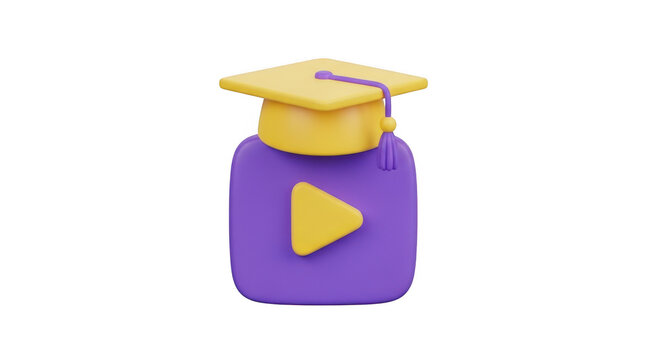3d graduation cap on video icon isolated on transparent background