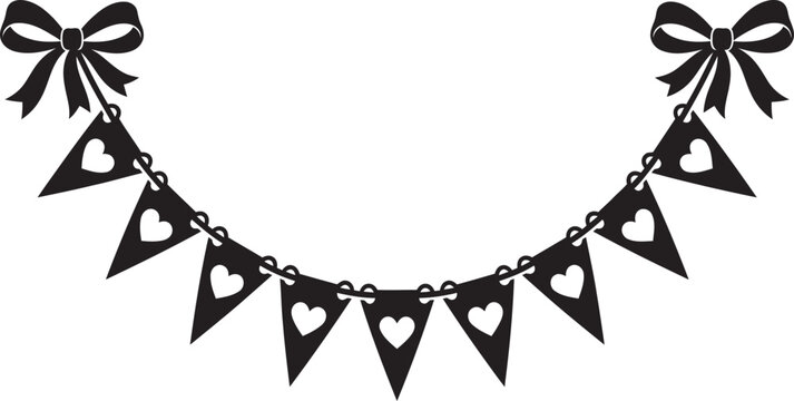 Hanging heart bunting banner garland with bows