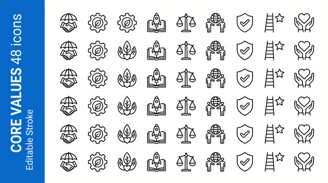 Core Values & Organizational Principles Line Icons Set &ndash; Editable Stroke