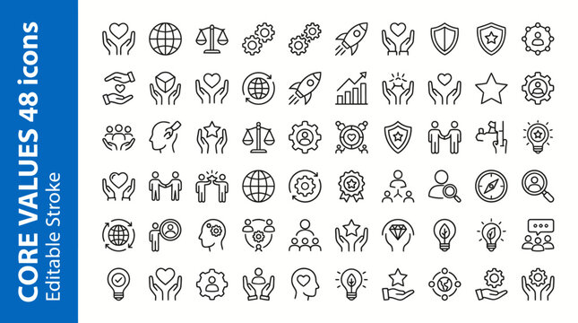 Core Values & Organizational Principles Line Icons Set &ndash; Editable Stroke