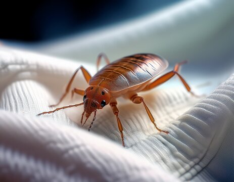 bed bugs on a white cloth macro generative ai