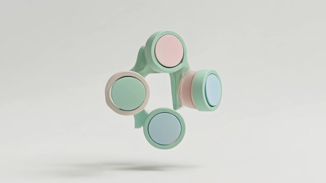 Abstract geometric shapes in pastel colors gracefully interlock and reform, illustrating balanced health concepts