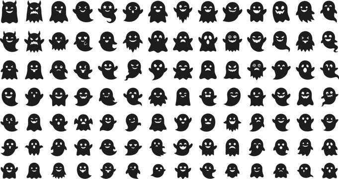 PrintGhost silhouettes pattern on a white background various expressions