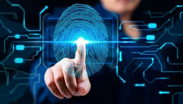 fingerprint scan for secure access biometric identification technology concept close up of finger touching glowing scanner for authentication and data protection