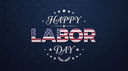 Fototapeta premium Happy labor day text with american flag pattern and stars on blue background.