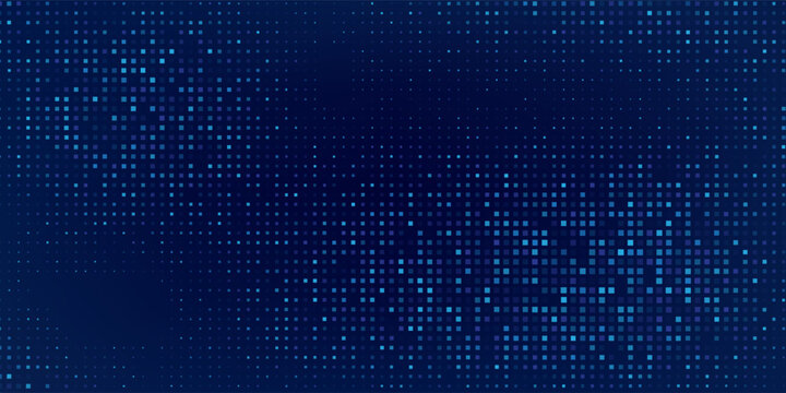 Modern navy grid with glowing squares and dynamic creates futuristic corporate backdrop. Abstract dots on blue backgrounds