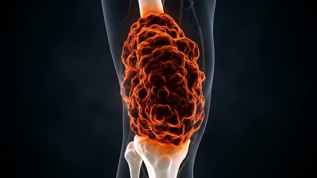 Progression of joint inflammation and swelling in the knee with animation