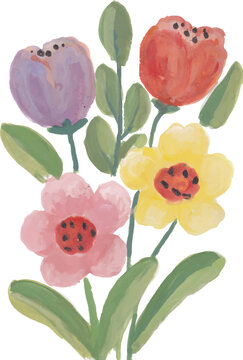Watercolor Flowers Bouquet Illustration Art